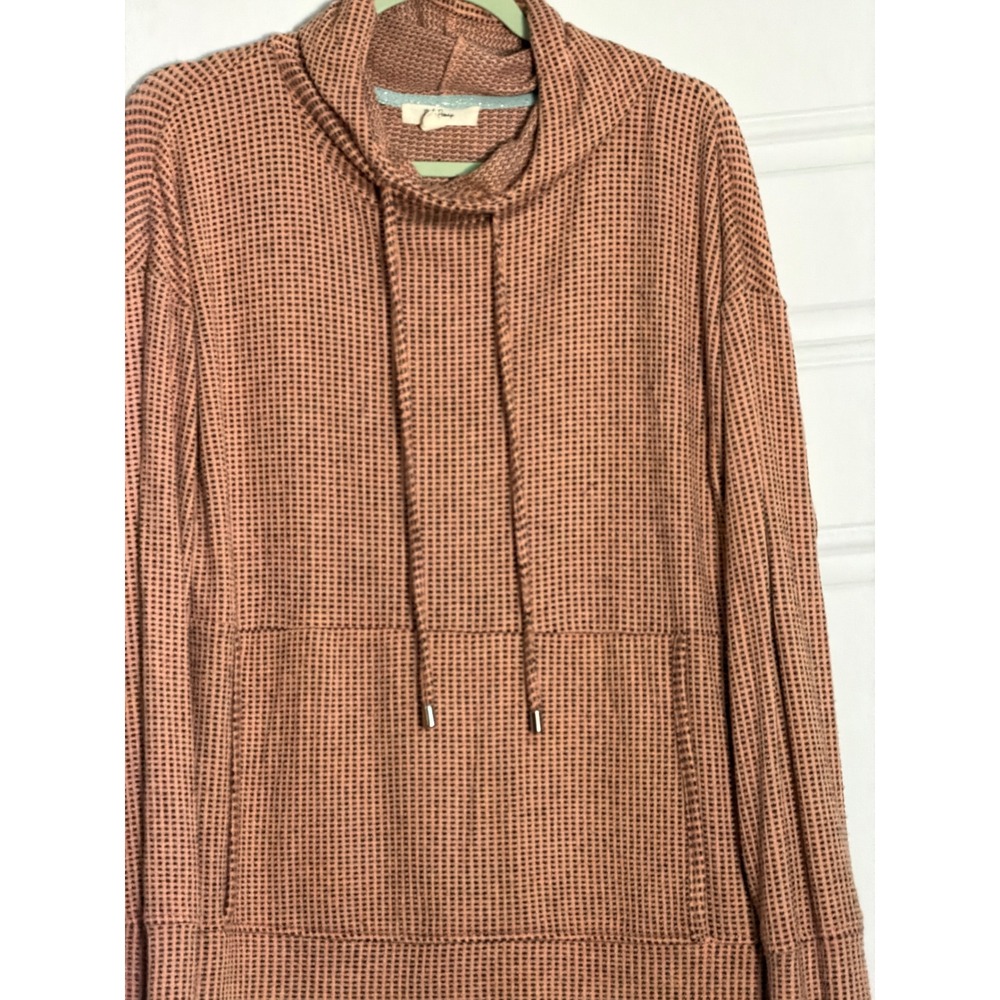 Peyton Primrose Waffle Knit Cowl Neck Hoodie Clay Terracotta Large